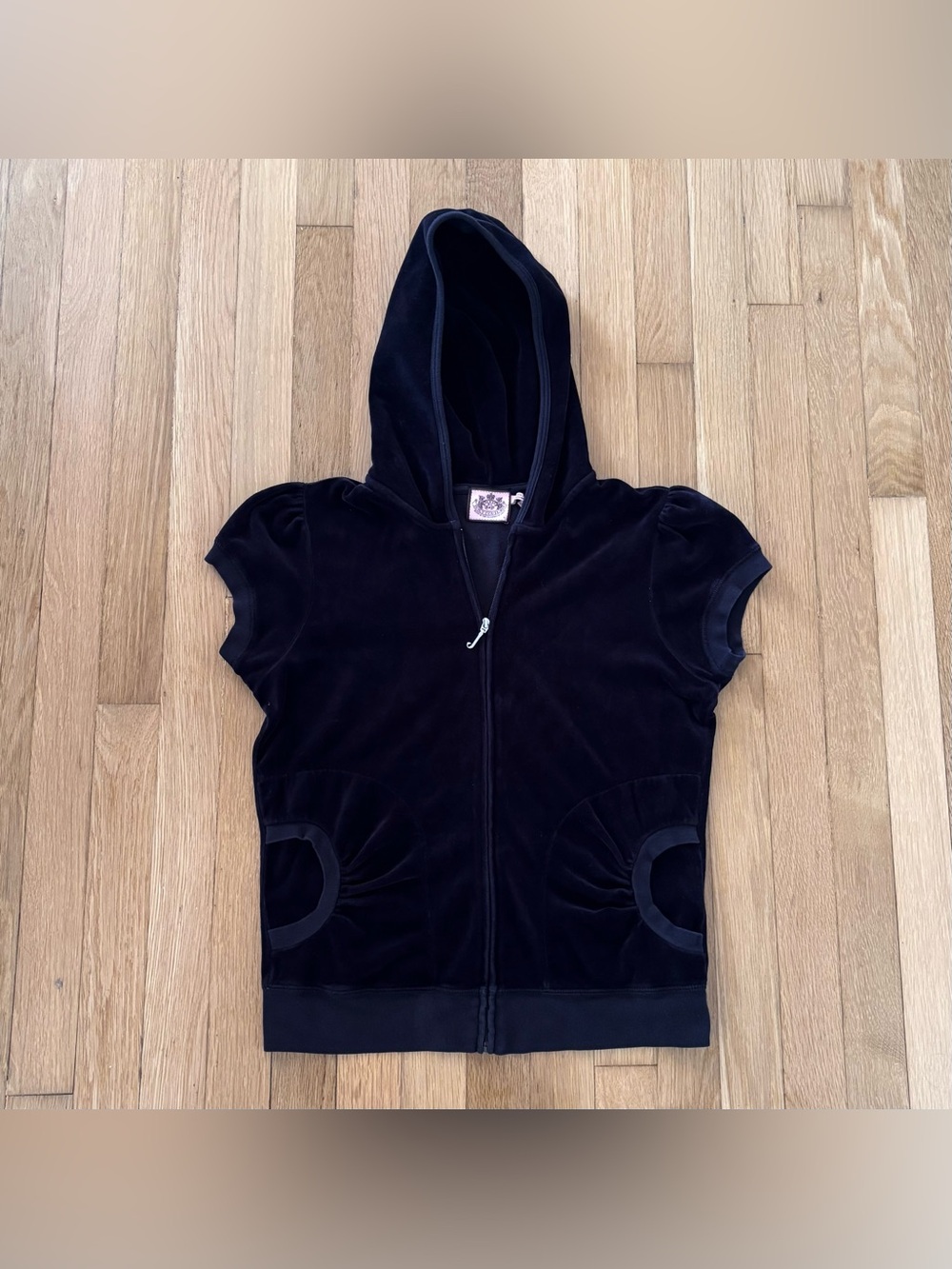 Vintage Juicy Couture Sleeveless Velour Zip Up Jacket Large Black Y2K Rare
